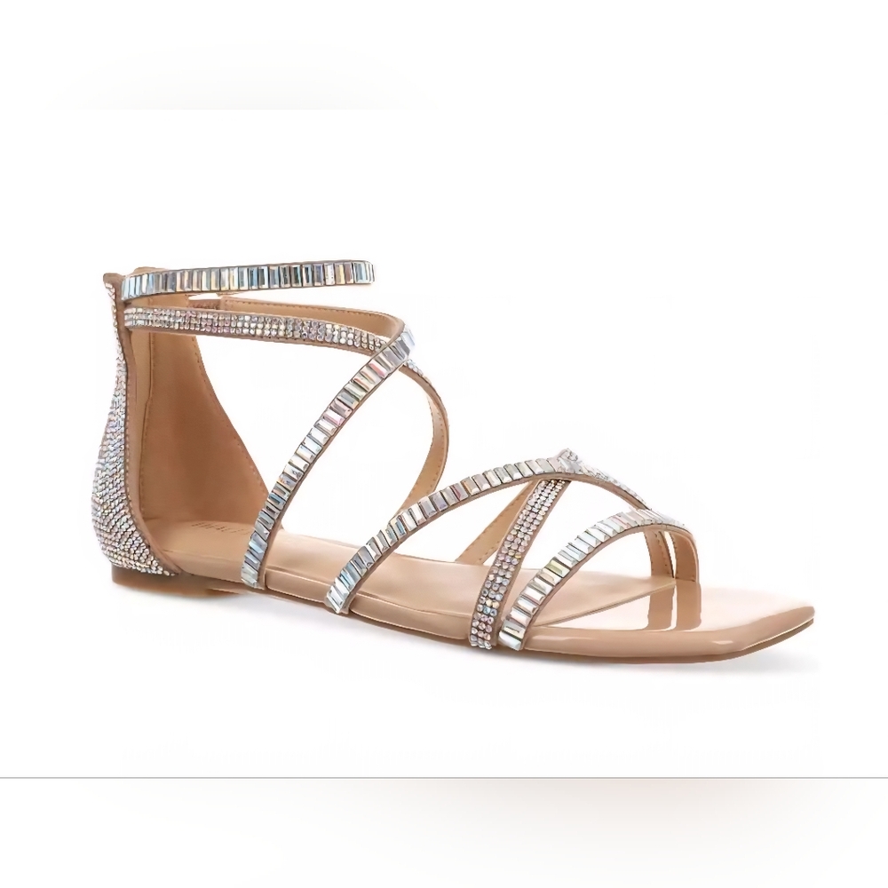 Thalia Sodi Nude Patent Strappy Sandals with Silver Accents